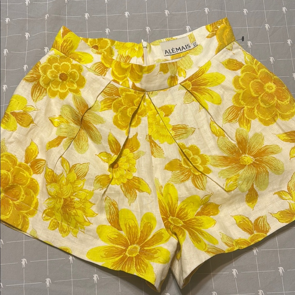 Alemais Yellow High Waist Floral Shorts
